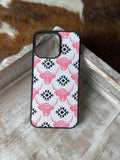 Load image into Gallery viewer, Pink Aztec Highland Cows MagSafe Compatible Phone Case