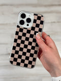 Load image into Gallery viewer, Black and Sand Checkered boho MagSafe compatible phone case