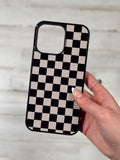 Load image into Gallery viewer, Black and Sand Checkered boho MagSafe compatible phone case