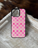 Load image into Gallery viewer, Pink Checkered MagSafe Compatible Phone Case