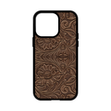 Load image into Gallery viewer, Brown tooled faux leather print MagSafe compatible phone case