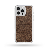 Load image into Gallery viewer, Brown tooled faux leather print MagSafe compatible phone case