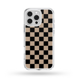 Load image into Gallery viewer, Black and Sand Checkered boho MagSafe compatible phone case